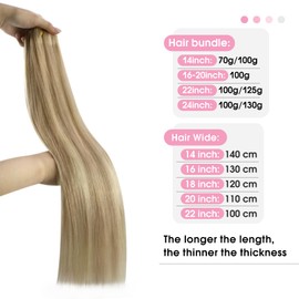 YoungSee Weft Hair Extensions Real Human Hair Blonde Highlight Remy Human Hair Weft Extensions Dark Ash Blonde Highlighted Light Blonde Comfortable Sew in Human Hair Extensions 20Inch 100G