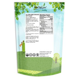 Food to Live Gluten-Free Organic Oat Flour, 1 Pound - Stone Ground from Whole Grain Oat Berries, Great for Baking Pancakes, Muffins, Waffles, Bread