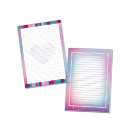 2 Motif Writing Pads Lined Paper for Children Gift Notepaper School Book Colourful Pink Purple (1 Pad "Heart" and 1 Pad "Gradient" A5 with 25 Sheets each)