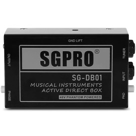 SGPRO Active Direct Box - DI Box for Recording Musical Instruments such as Guitar and Bass Guitar Live or Studio - 6.35mm to XLR Ground Lift 48V Phantom Power Compact Unit