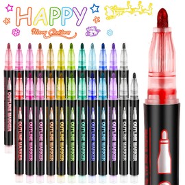 JTENGYAO Glitter Pens, 24 Colouring Pens Outline Marker Pens for Scrapbook, Teenage Girls Gifts Birthday Presents, Art Supplies, Gifts for 4-12 Year Old Girls