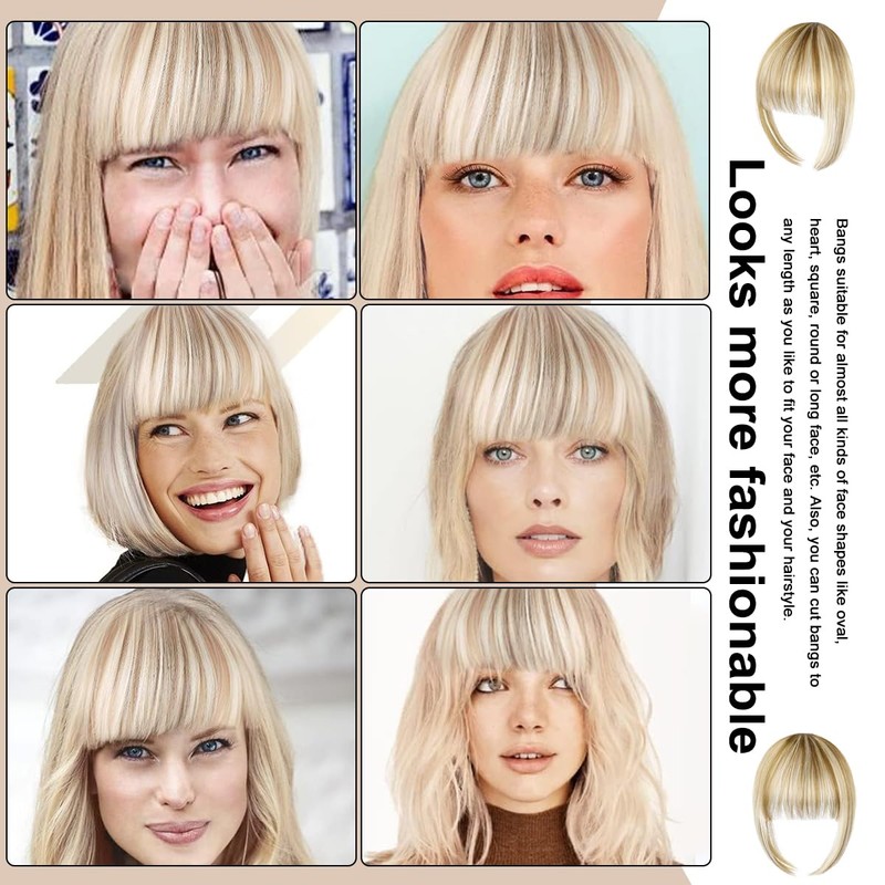 Blonde Bangs Clip in Bangs,Full Front Neat Bangs Straight Fringe