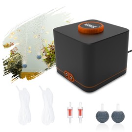 hygger Aquarium Air Pump, Aquarium Air Pump, Extremely Quiet for Aquariums with 2 Air Outlets, 4 W Adjustable Oxygen Pump with Air Hose, Test Valves, Air Stone for Aquariums up to 1100 L