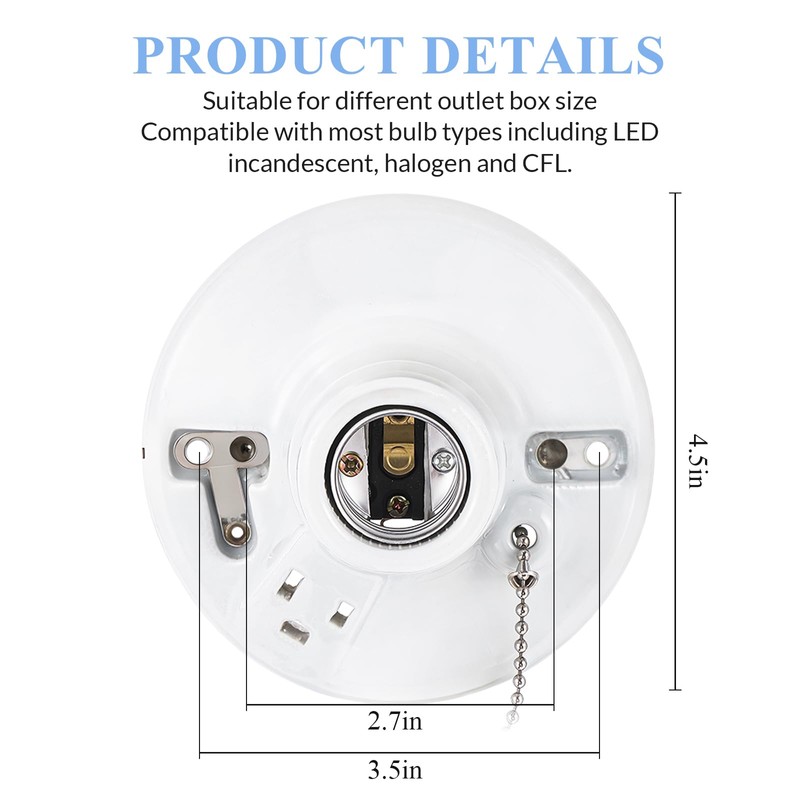 Saysurey 2 Pack Porcelain Light Socket with Outlet and Pull