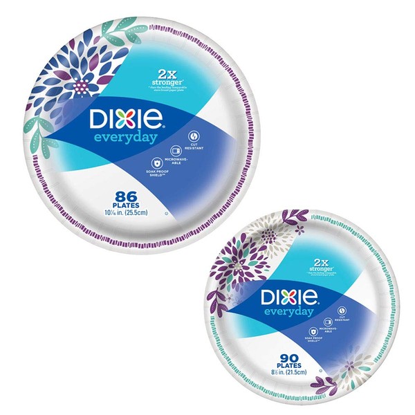 Dixie Everyday Paper Plate Bundle, Large Plate 10 1/16" (86 ct) and Small Plate 8 1/2" (90 ct)