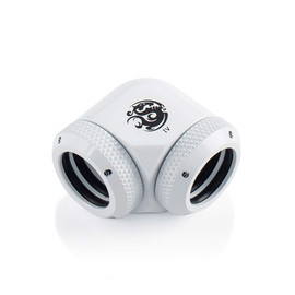 Bitspower Dual Enhance Multi-Link Adapter Fitting for 14mm OD Rigid Tubing, 90 Degree Angle, Deluxe White