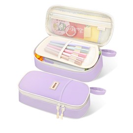 SUNEE Cute Pencil Case, Aesthetic Pen Pouch, Colored Large Pencil Bag with Zipper, Kawaii Stationery Storage and Organizer, Purple School Supplies for Teen and Adult Girls