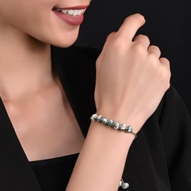 Gempires Moss agate Bolo Bracelet, Beaded Bohemian Bracelets,14k Yellow Gold, Adjustable Bracelets For Women