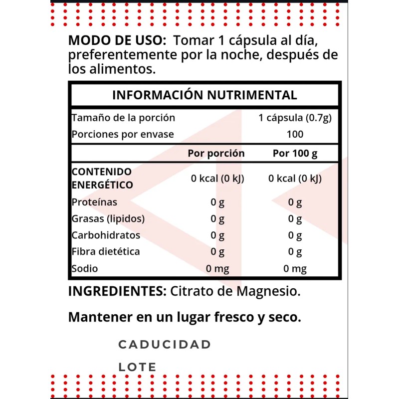 Citrato De Potasio Y Magnesio. 2 Frascos 100 Cpsulas Cu