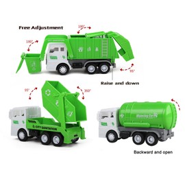 FIVEDAOGANG Toy Vehicles Set 3 Pack Sanitation Truck Car Model Garbage Trucks Water Tanker Playset with 8 Signpost Friction Power for Boys Age 3+ Toddlers Kids Holiday Birthday Gift Children