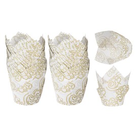 sourcing map 200 Pcs Tulip Baking Cups Cupcake Muffins Liners Paper Greaseproof Wrappers for Birthday Party Festivals Christmas, White/Gold
