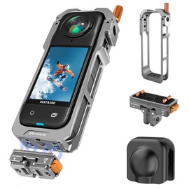 REYGEAK For insta360 X5 Aluminum Alloy Housing Metal Rabbit Cage 360 X5 Ultralight Protective Frame Accessories Double Cold Shoe Interface with 1/4" Thread (Quick Release Model)