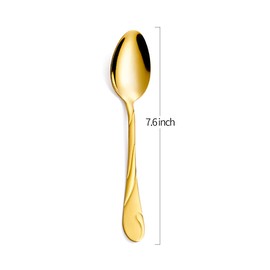 Seeshine Gold Dinner Spoon Set, 7.6" (19.3cm) Stainless Steel Table Spoon, Shiny Gold Soup Spoons, 6 Pieces Spoon Silverware Set, for Home and Restaurant Use, Dishwasher Safe