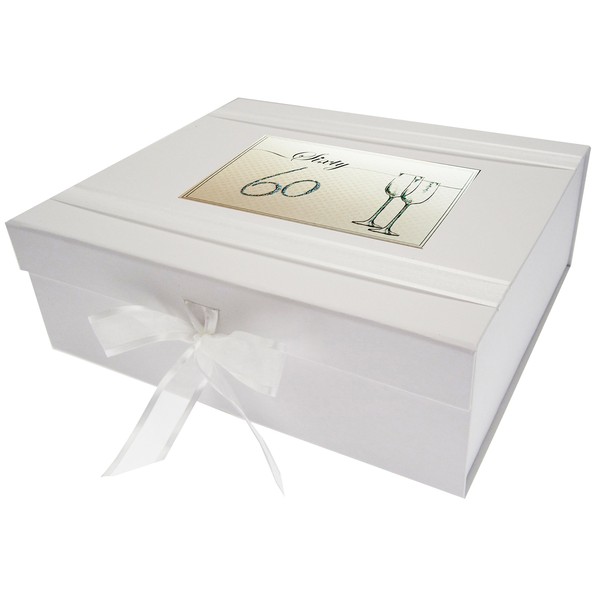 WHITE COTTON CARDS Birthday, Age 60, Large Keepsake Box, Flutes,