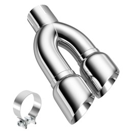 Dual Exhaust Tip 3 Inch Inlet 4 Inch Outlet 16" Length, Polished Stainless Exhaust Tip, Double Wall Clamp-on Angle Cut, Universal Tailpipe for Car Truck