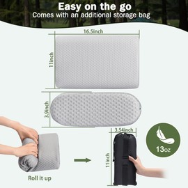 Selectico Camping Pillow with Washable Cover - Travel Essentials, Memory Foam Backpacking Pillow, Portable for Camping, Air Travel, Hiking, Beach, Hammock (Grey)