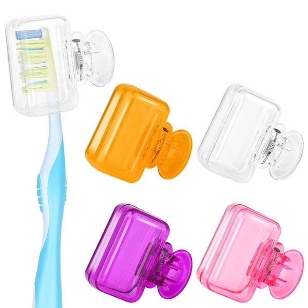 4 Pack Travel Toothbrush Head Covers Cap Toothbrush Protector Brush Pod Case Protective Plastic Clip for Household Travel, Fits Most Manual and Electric Toothbrushes