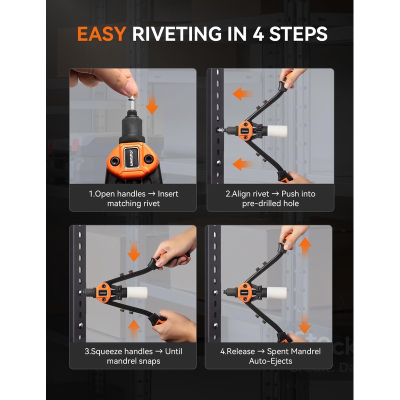 AUTOWN Professional Rivet Gun Kit with 5 Drill Bits &