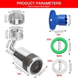 YIXISI 720° Swivel Faucet Aerator 24mm Male Thread, Rotating Kitchen Bubble Tap Head with Male Thread Adapter, Faucet Aerator Key & Gaskets, Dual Function Bathroom Faucet for Kitchen Bathroom