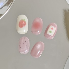 [Handmade Nail Tips] StrawberrySandwich Nail Tips - Almond / [수제네일팁] 딸기샌디치 네일팁 - 아몬드