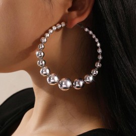 Gold Huggie Hoop Earrings for Women Beaded Chunky Exaggerated Big Hoops Earrings Thick Large Hoop Earring Jewelry Gift