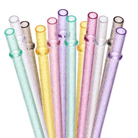 Dakoufish BPA-Free 12 Piece 11 Inch Reusable Clear Plastic Glitter Sparkle Drinking Straw Plus one Cleaning Brush (6color,11inch)