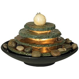 Pyramid Modern Zen Indoor Tabletop Water Fountain with Light 10" High 4 Tiered Feng Shui Ball River Rocks for Table Desk-Top Home Office Bedroom House Living Room Relaxation - John Timberland