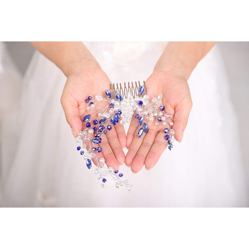 DeniferyBridal - Peine para el pelo, diseño clásico, color azul