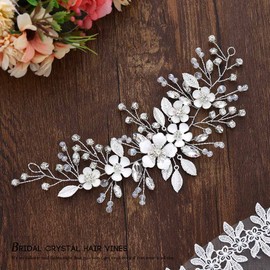 Vakkery Flower Bridal Wedding Hair Vine Silver Crystal Bridal Headpiece Rhinestone Wedding Hair Accessories for Women and Girls
