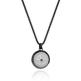 COBI Black Compass Pendant Necklace for Men, 316L Stainless Steel Chain, Coin Navigation Necklace, Minimal Necklace, Everyday Jewelry, Fashion Accessories, Hypoallergenic, Ideal Gifts
