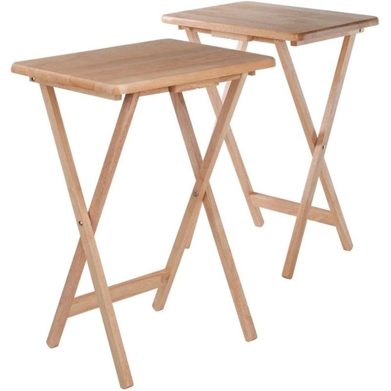 Pemberly Row Transitional Solid Wood Snack Table in Natural (Set