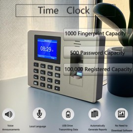 MIKONIYA Time Clock,Attendance Machine ​with Fingerprint,Time Clocks for Employees Small Business,Password Punching in One,2.4 inch TFT Color Screen,with 16G U-Disk