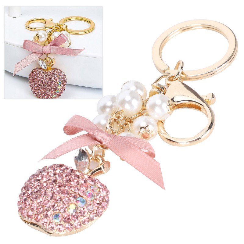2Pcs Keychain Pendant Pearl DiamondStudded Fruit Shape Key Ring Girl