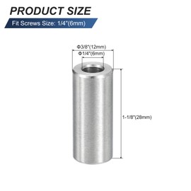 sourcing map 10 Pcs Stainless Steel Spacers, 6mm ID x 12mm OD x 28mmL 304 Stainless Steel Bushing Screw Standoff Unthreaded Round Spacer for 1/4" or M6 Screws Bolts Nuts