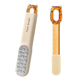 Double-Sided Foot Scrub Brush with Corn Removers for Feet,Foot Callus Remover, Callus Remover for Dry or Wet Use, Removes Dead Skin and Cuticles, Threaded Design, Orange