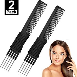 2 peines de carbón negro con punta de metal, peine de carbono negro con elevación de acero inoxidable para peluquería o suministros para el hogar (est
