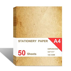 Papel de hojas sueltas, papel de escritura de papelería, papel membrete antiguo vintage de 8.5 x 11 pulgadas, 50 hojas, papel de repuesto A4 sin perfo