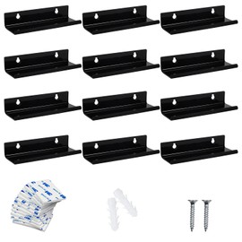 Accmuzzy Acrylic Record Wall Mount Pack of 12, Vinyl Wall Mount, Acrylic Shelf Vinyl Record Shelf with Screws Accessories for Record Album (Black)