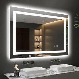Twalsu 40x28 LED Mirror for Bathroom with Double LED Strips, Front and Backlit Lighted Mirrors for Bathroom Wall, 3 Colors and Stepless Dimmable LED Vanity Mirror with Lights, Anti-Fog, Memory