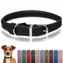 OOPSDOGGY Rolled Leather Dog Collar Reflective Roll Collars for Small Medium Large Dogs Puppy (Black, S, 10''- 13'')