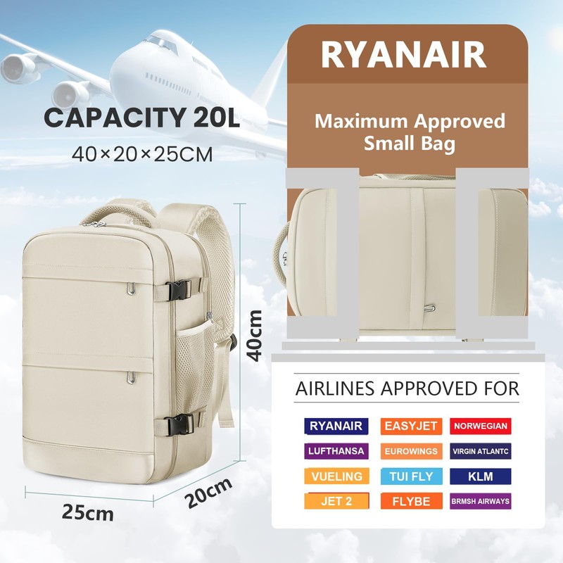 KIRFEIHT Carry-Ons 40x20x25 for Ryanair Travel Bag Underseat Cabin Bag