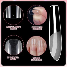 240Pcs Medium Square Nail Tips, Half Matte Full Cover Gel Tips, 12 Sizes No File Nail Tips with Box, False Nails Acrylic Nail Tips for Press On Nail Extensions