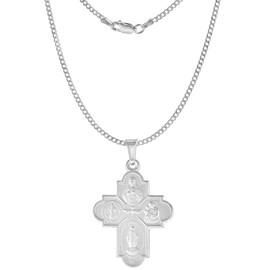 1 ¼ inch Sterling Silver 4-Way Cross Medal Cruciform Necklace for Men & Women Nickel Free Italy 20 inch Chain CRB_60