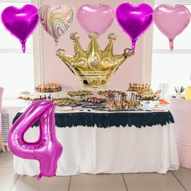 Gold Crown Theme 4th Birthday Boy Girl Decoration Supplies Foil Balloons Set, Rose Red Happy 4 Birthday Rose Red Number 4 Mylar balloons Banner Baby 4th Birthday Party Wedding Baby Shower Anniversary