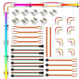 SEZO COB 3Pin 10mm LED Connector Kit,L-Shaped Connector,Dual-End with Wire,Strip to JST,Gapless Connector,Wire to Strip,3Pin 22AWG Wire/JST Connector for WS2814 IC RGBW 784LED/m FCOB LED Strip