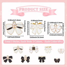 SUNNYCLUE 1 Box 48pcs Valentine Bow Charms Black And White Bow Charms Enamel Small Metal Cute Bowknot Tie Charm With Plastic Pearl For Jewellery Making Bracelet Necklace Earrings Women Supplies Crafts