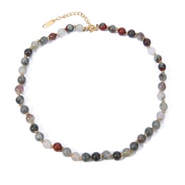BALIBALI Semi Precious Stone Beaded Choker Necklace 14K Gold Plated Natural Stone Double Strand Necklace Layered Short Necklaces (Bloodstone)