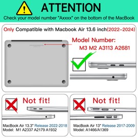 AKIT Compatible with MacBook Air 13 Inch Case 2025 2024 2023 2022 M3 M2 A3113 A2681, Unique Pattern Hard Shell Case + Screen Protector + Keyboard Cover Case for Mac Book Air 13.6 Inch 2024, Black Wave