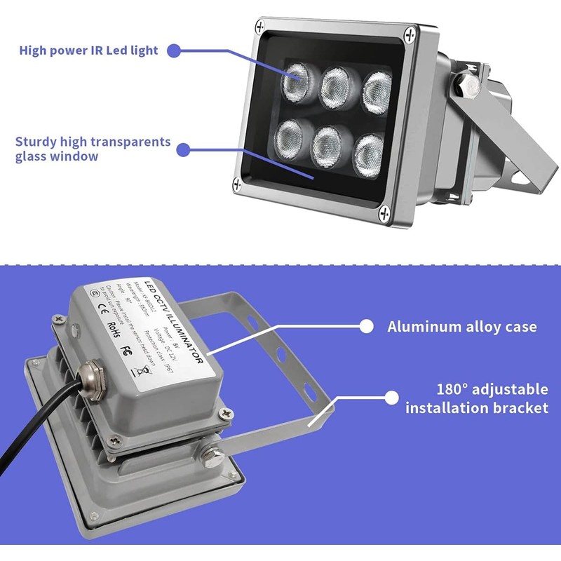 IR Illuminator 850nm Infrared Flood Light for Security Camera