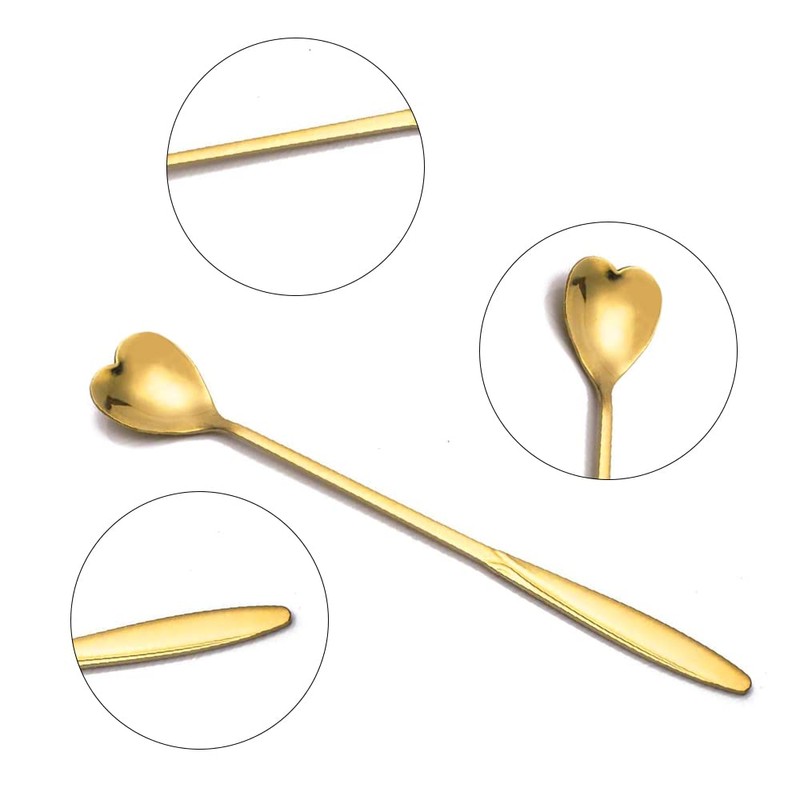 6 PCS Coffee Spoons Heart Long Spoons Stainless Steel Latte